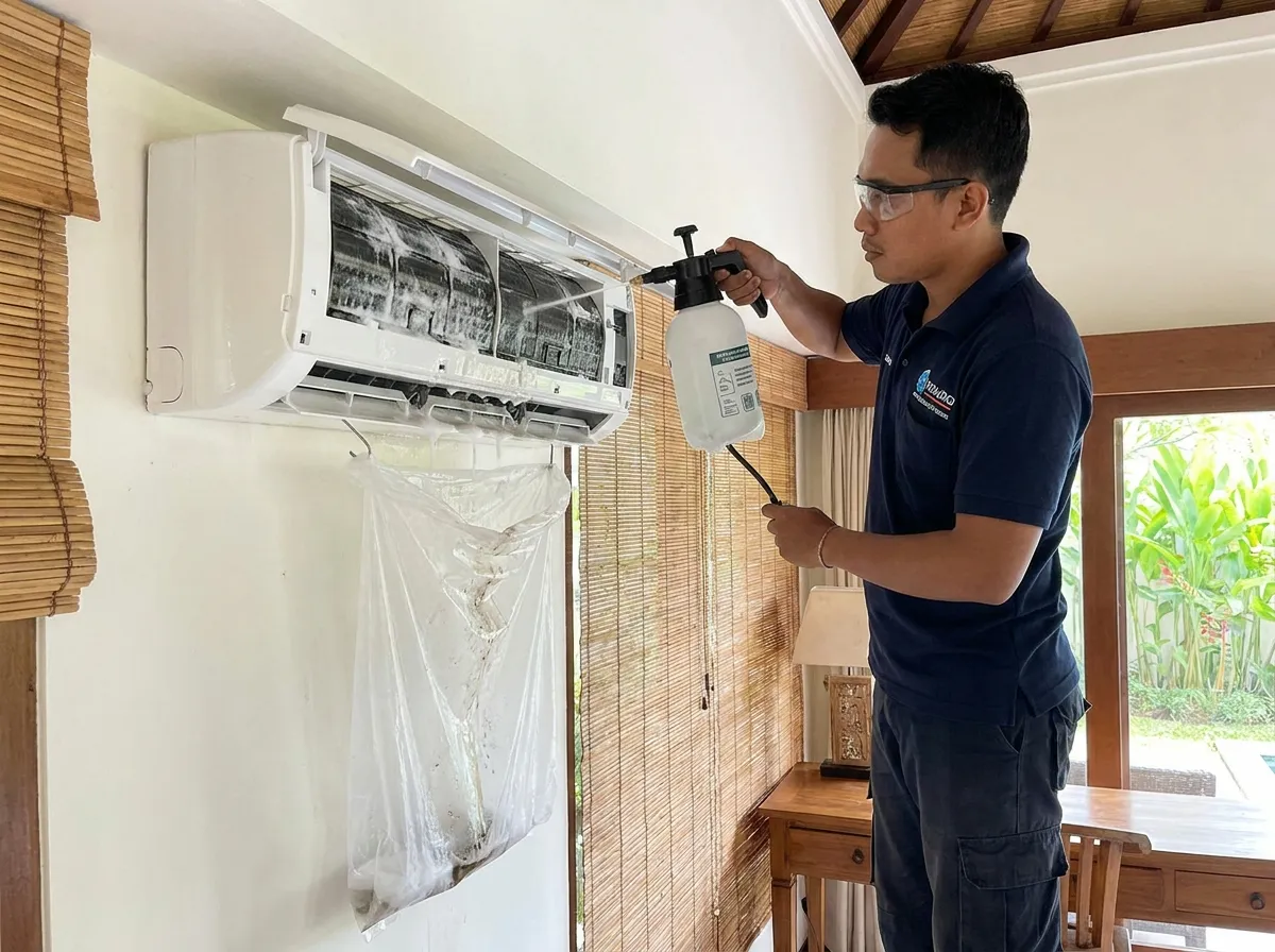 Regular AC cleaning and maintenance service in a Bali villa